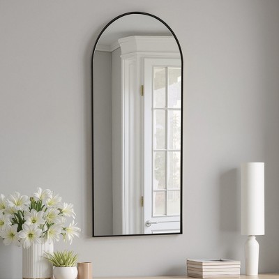 VYNXARIA 57"x20"/64"x25" Arched/Right Angle Full Length Mirror - Gold/Black Aluminum Frame, Freestanding.