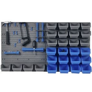 44 PCS Wall Mounted Pegboard Tool Organizer Rack Kit with Various Sized Storage Bins, Pegboard and Hooks - 1 of 4