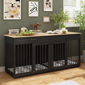 Famapy Dog Crate 72.4" Furniture Style Design Dog Crate with Drawers and Dividers - 1 of 4