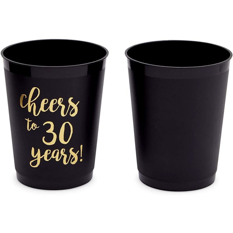 Sparkle and Bash 16 Pack Black Plastic Tumbler Cups for 30th Party, Cheers to 30 Years (16 oz), 4 of 7