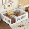 Floor Bed with Heightened Safety Guardrails and Door, Solid Wood Bedframe with Rails for Girls - 3 of 4
