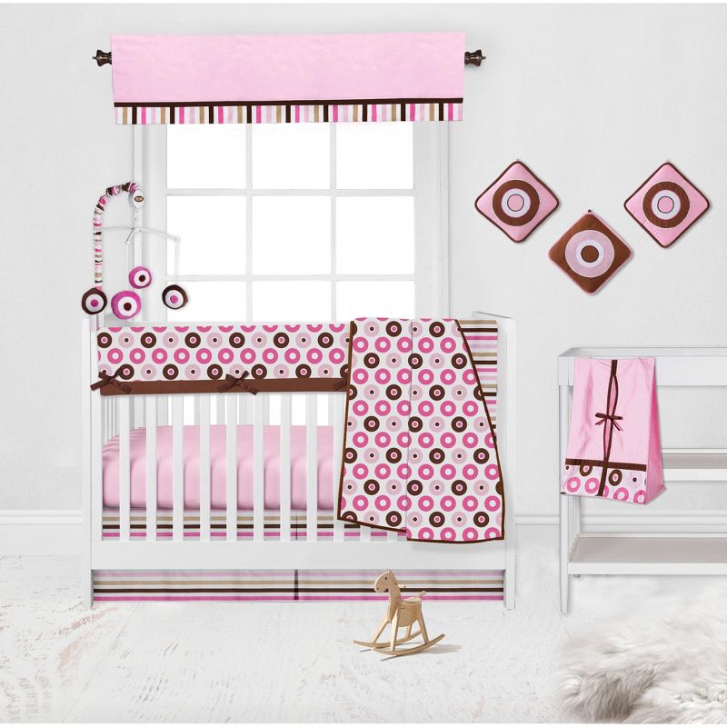 Bacati - Mod Stripes Pink/Chocolate Crib or Toddler Bed Skirt, 3 of 5
