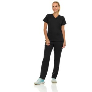 Medichic Women's Medical Scrubs Set- V-Neck with Flare Pant - 1 of 4