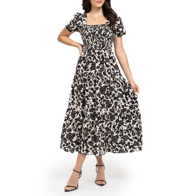 August Sky Women's Smocked Floral Midi Dress