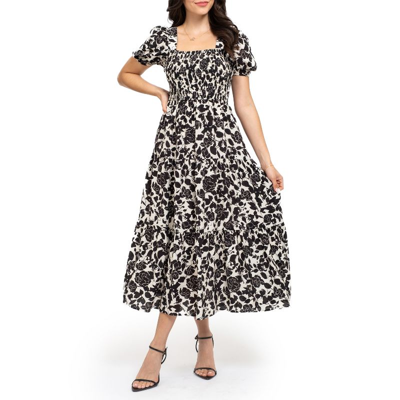 August Sky Women's Smocked Floral Midi Dress, 1 of 8