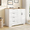 GustoWave 43.3'' Multifunctional Wooden Dresser, Low Storage Cabinet for Bedroom, 2 Door Wardrobe Armoire Closet with 4 Drawers and Hanging Rod - 3 of 4