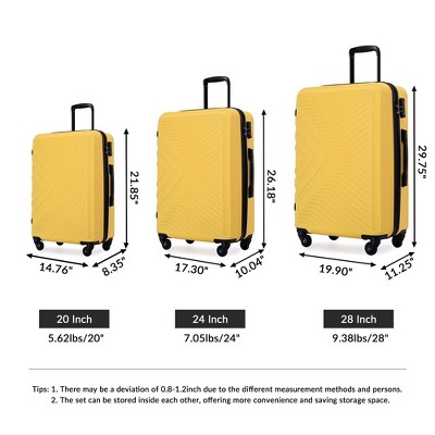 Yellow 3 Piece ABS Hard Shell Spinner Luggage Set
