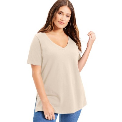 June + Vie by Roaman's Women's Plus Size Short-Sleeve V-Neck One + Only Tunic