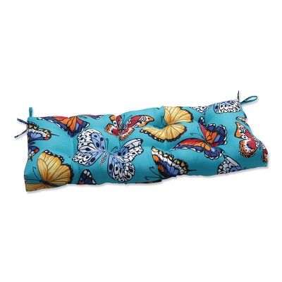 Pillow Perfect 18" x 44" Butterfly Garden Outdoor/Indoor Blown Bench Turquoise