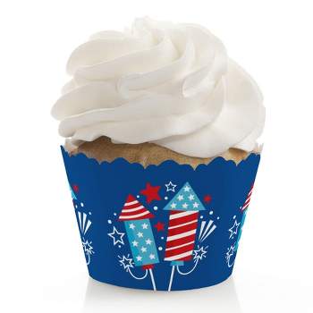 Big Dot of Happiness Firecracker 4th of July - Red, White and Royal Blue Party Decorations - Party Cupcake Wrappers - Set of 12