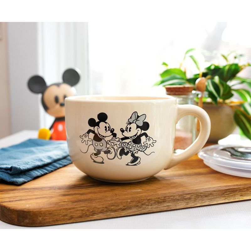 Silver Buffalo Disney Vintage Mickey and Minnie Mouse Ceramic Soup Mug With Lid | 24 Ounces, 5 of 7