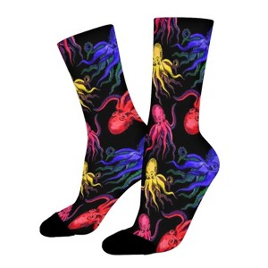 Colorful Octopus Women Printed Crew Socks Funny Funky Socks Soft Polyester Novelty Gifts for Artists Men - 1 of 1