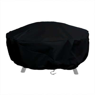 Sunnydaze Outdoor Heavy-Duty Weather-Resistant PVC and 300D Polyester Round Fire Pit Cover with Drawstring and Toggle Closure - 60" - Black