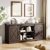 Homhougo Farmhouse TV Stand for TV up to 65 Inches, Entertainment Center with Sliding Barn Doors and Adjustable Shelf, Brown - 3 of 4