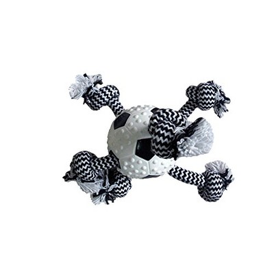 Multipet Soccer Ball with Cotton Chevron Rope - A soccer ball for dogs featuring a cotton chevron rope for added fun.