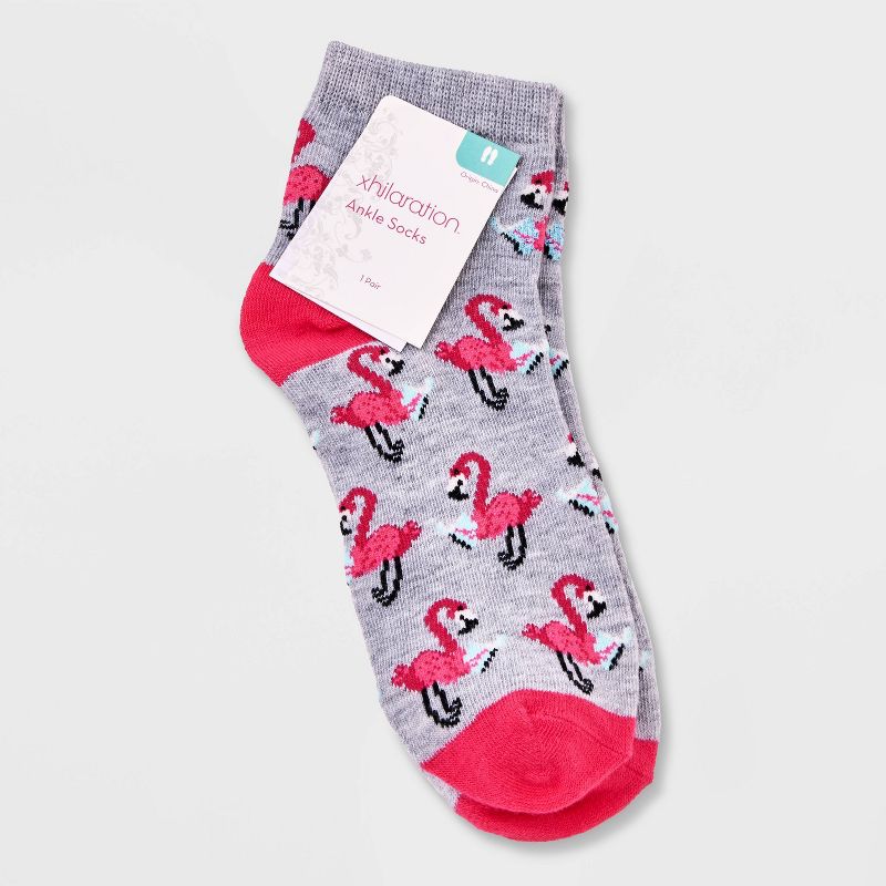 Women&#39;s Studious Flamingo Ankle Socks - Xhilaration&#8482; Heather Gray/Pink 4-10, 2 of 4