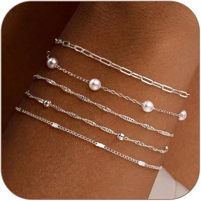 Gold Bracelets for Women, 14K Dainty Gold Plated Stackable Bracelets for Women Trendy Waterproof CZ Tennis Bracelet Set