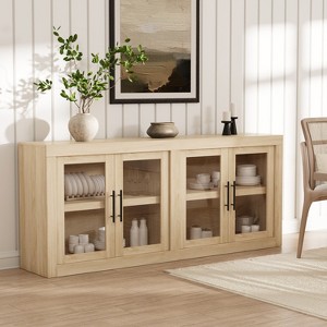 70.8" Sideboard Buffet Cabinet, Mid Century Modern Accent Cabinet with 4 Doors, Wood Coffee Bar Media Console Credenza for Kitchen, Brown - 1 of 4