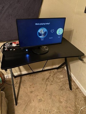 MOTPK Gaming Desk with LED Lights 39 Inch, Computer Desk with Monitor  Storage Shelf, Gaming Table with Carbon Fiber Surface, Gamer Desk with Cup