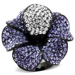 Slickblue IP Black Women’s Ring, Synthetic Crystal in Tanzanite, Clear Cluster Center, Floral Design, Sizes 5-10 - 1 of 4