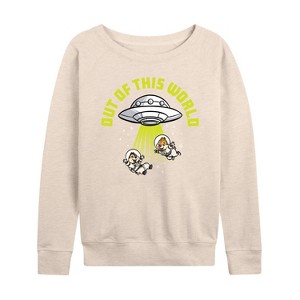 Women's - Disney - UFO Out Of This World Lightweight French Terry Wide Neck Long Sleeve Shirt - 1 of 4