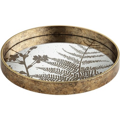 Dahlia Studios Fern Painted Gold and White Round Decorative Tray