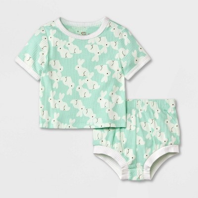 Image of Baby Boys' Bunny Short Sleeve Top & Shorts Set - Cat & Jack™ Blue 6-9M