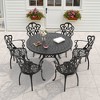7-Piece Cast Aluminum Outdoor Dining Set with Beige Cushions, Round Table & Ergonomic Chairs - for Patio, Backyard - 2 of 4