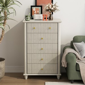 GDFStudio Biron Modern 45.28'' Fluted Wooden Dresser with 5 Drawers - 1 of 4