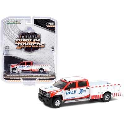 2018 Chevrolet Silverado 3500 Dually Service Bed Truck "Illinois Tollway" White & Red "Dually Drivers" 1/64 Diecast Greenlight