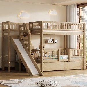 Whisen Twin over Twin Bunk Bed with Storage Staircase, Slide and 2 Drawers - 1 of 4