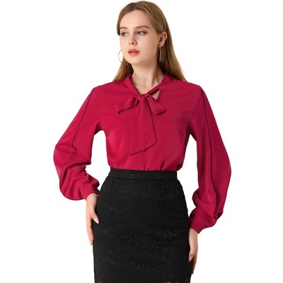 INSPIRE CHIC Women's Long Ballon Sleeve V-neck Contrast Color Blouse