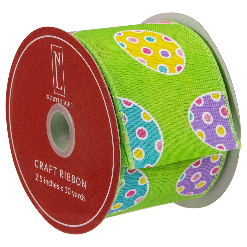 Northlight Green with Easter Egg Design Wired Spring Craft Ribbon 2.5" x 10 Yards, 3 of 4