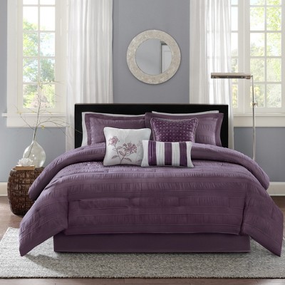Plum Queen 7-Piece Ruched Comforter Set