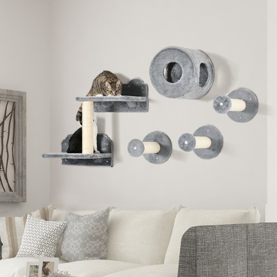 Elephant Grey Wall-Mounted Cat Tree with Sisal Scratching Posts