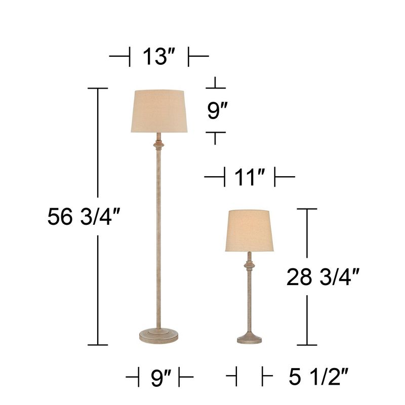 360 Lighting Carter Rustic Farmhouse 3 Piece Table Floor Lamp Set Beige Metal Cream Fabric Tapered Drum Shade for Living Room Bedroom Office House, 4 of 10