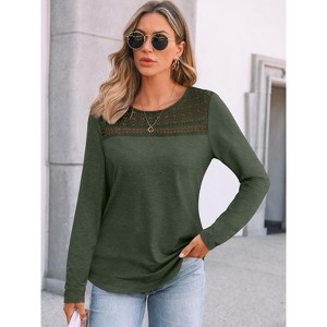 Ladies' Lace Detailed Tops Hollow Long Sleeve Blouse - 1 of 4