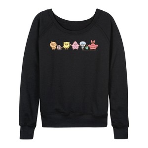 Women's - Spongebob Squarepants - Adorabob Lineup Lightweight French Terry Wide Neck Long Sleeve Shirt - 1 of 4