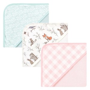 Hudson Baby Infant Girl Cotton Rich Hooded Towels, Enchanted Forest, One Size - 1 of 4