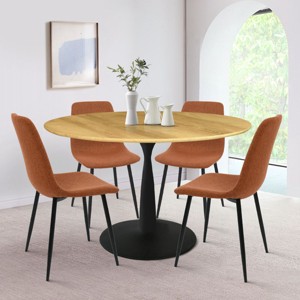 Harrison+Bingo 5-Piece Round-Shaped Wood Grain Dining Table Set With 4 Upholstered Chairs Black Legs-Maison Boucle - 1 of 4