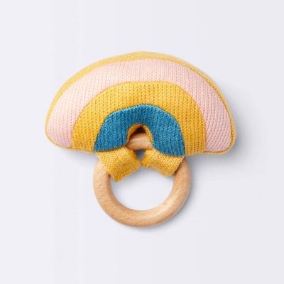 Image of Knit Rattle on Wood Ring - Rainbow - Cloud Island™