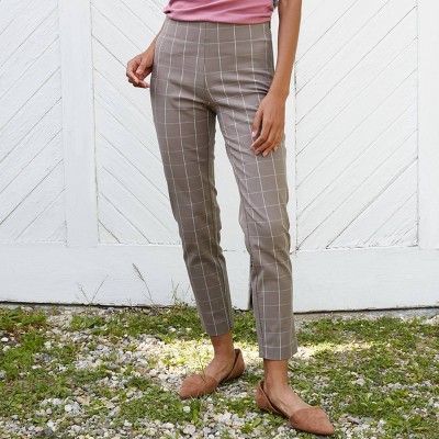 brown plaid skinny pants