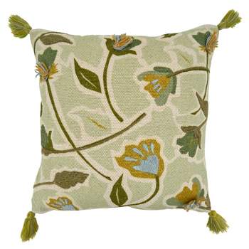 Saro Lifestyle Embroidered Large Floral Throw Pillow With Poly Filling, Green, 20" x 20"