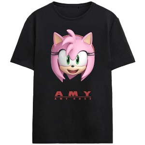 Sonic The Hedgehog Simply Amy Rose Adult Black Crew Neck Short Sleeve T-shirt - 1 of 3