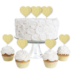 Big Dot of Happiness Gold Glitter Heart - No-Mess Real Gold Glitter Dessert Cupcake Toppers - Valentine's Day Party Clear Treat Picks - Set of 24 - 1 of 4