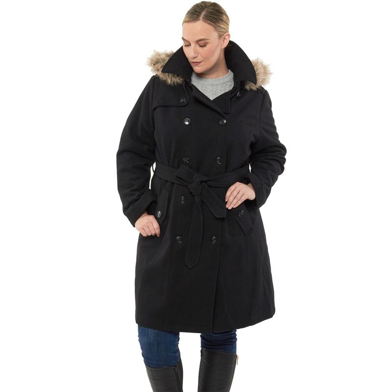 Alpine Swiss Womens Parka Trench Pea Coat Belt Jacket Fur Hood Reg & Plus Sizes, 2 of 9