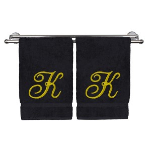 BC BARE COTTON Monogrammed Hand Towel, 100% Turkish Cotton - Set of 2 - Black - Gold Script - 1 of 1