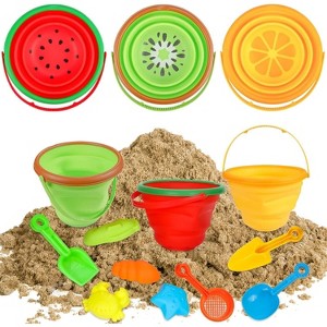 Collapsible Beach Toys Set for Kids, 2.5L Silicone Bucket with Sand Molds, Shovel & Rake - 1 of 4