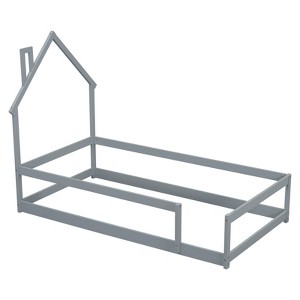 Fontoi Beds, Twin Size Bed with Headboard, Wood Bed with Guardrails for Girls and Boys, Gray, 44.8"*57.3"*78.2" - 1 of 4