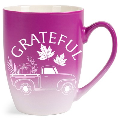 Elanze Designs Grateful Truck Two Toned Ombre Matte Pink and White 12 ounce Ceramic Stoneware Coffee Cup Mug